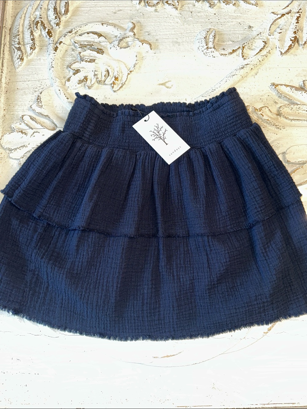 Sundays Navy Gauze NWT skirt- small